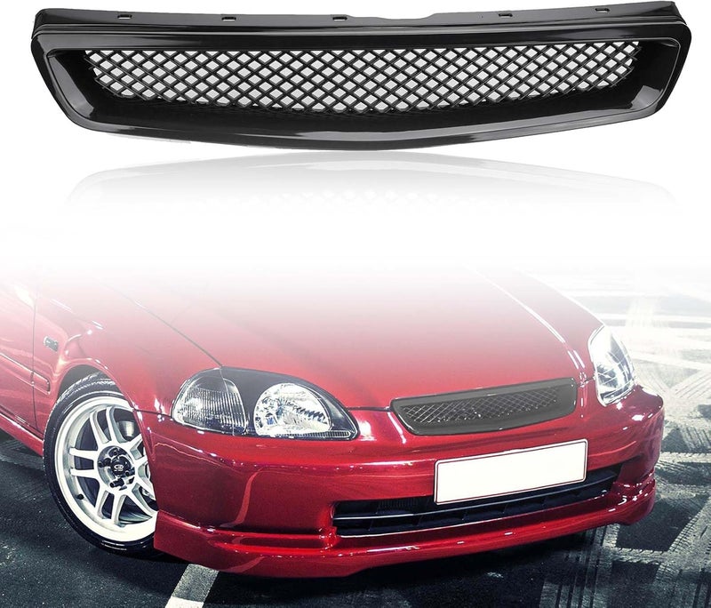 Kspeed Front Bumper Grille Fit 1999-2000 for Civic Coupe/Sedan JDM Type R ABS Black Mesh Front Upper Grill Guard Replacement Part - Image 1